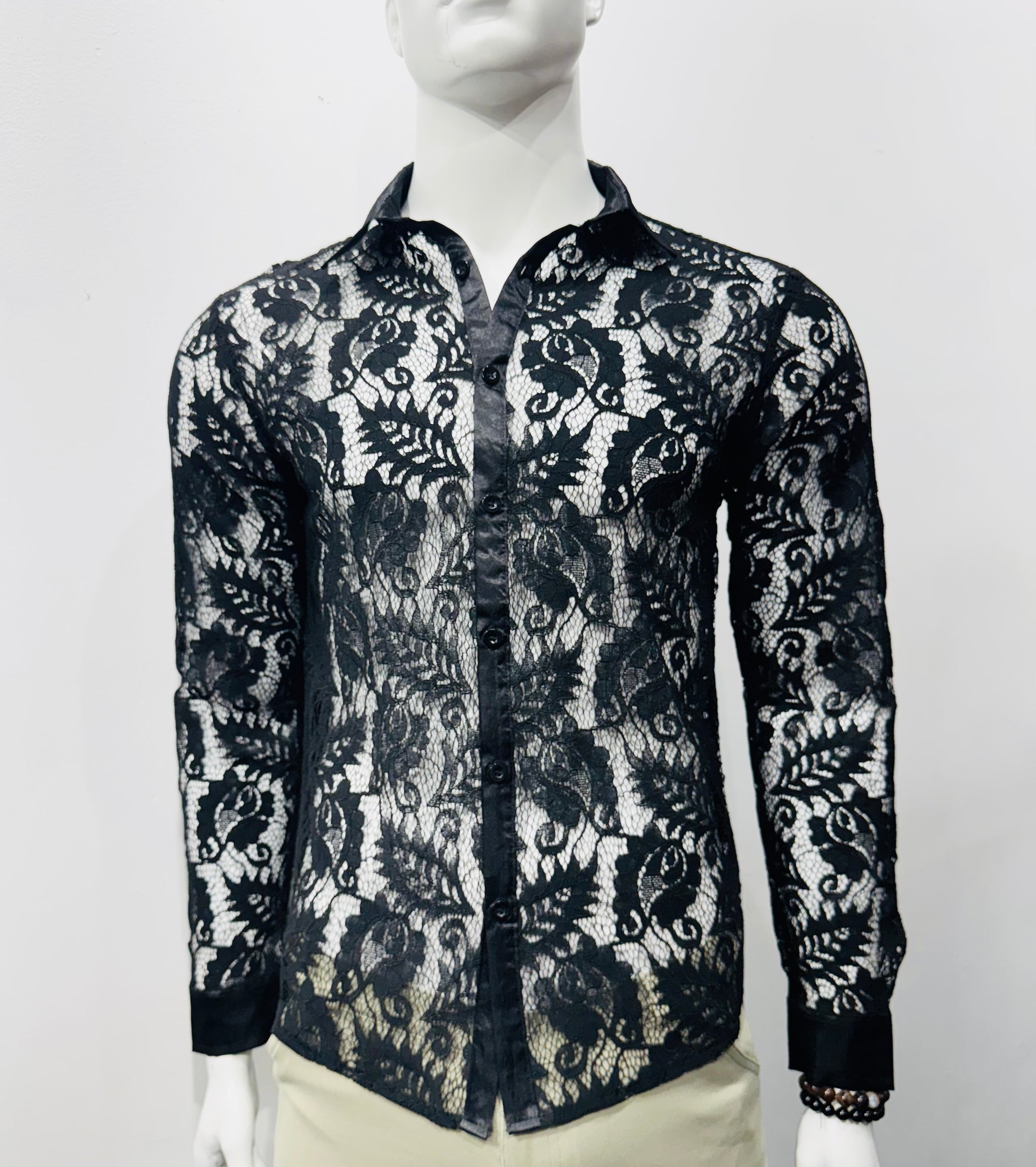 Long Sleeve Lace Shirt (Black)  Style On J