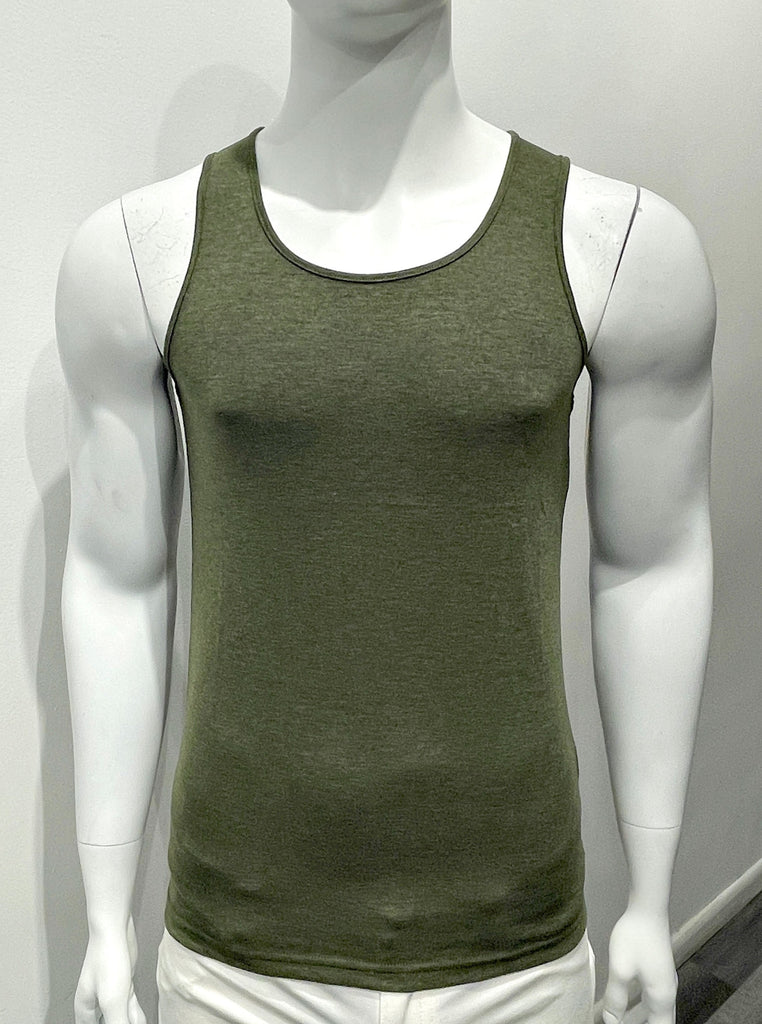 Army green tank top as seen from the front.