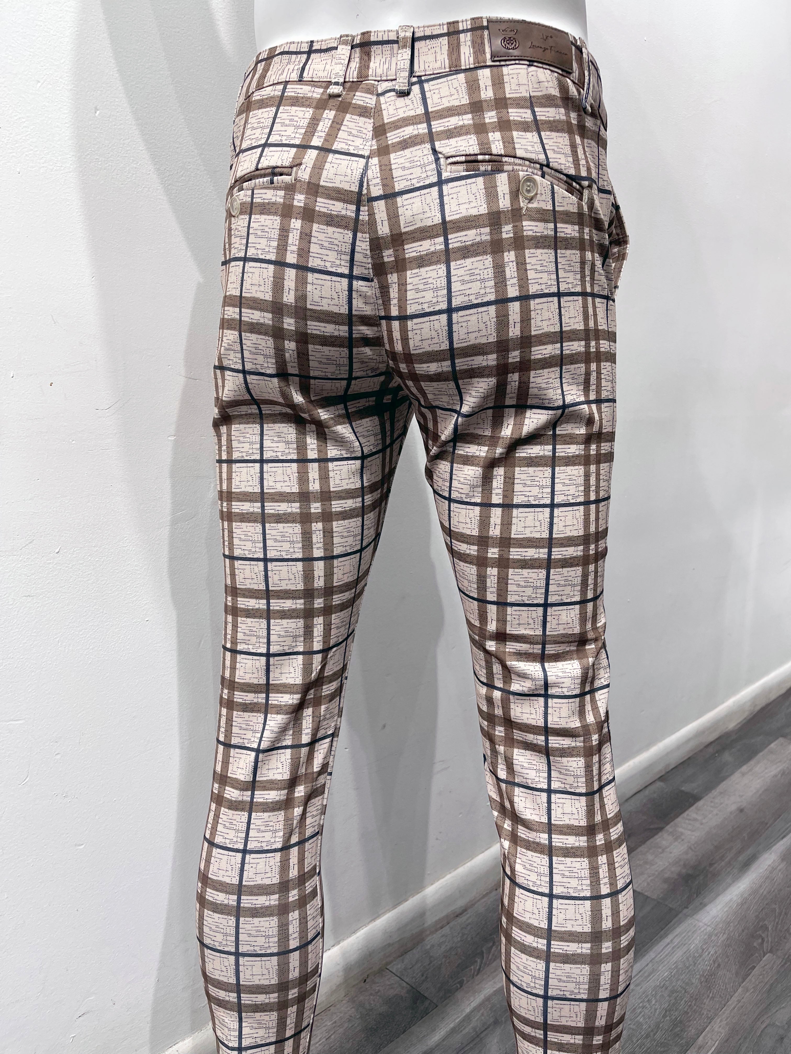 brown checkered dress pants Brown Check Suit Pants