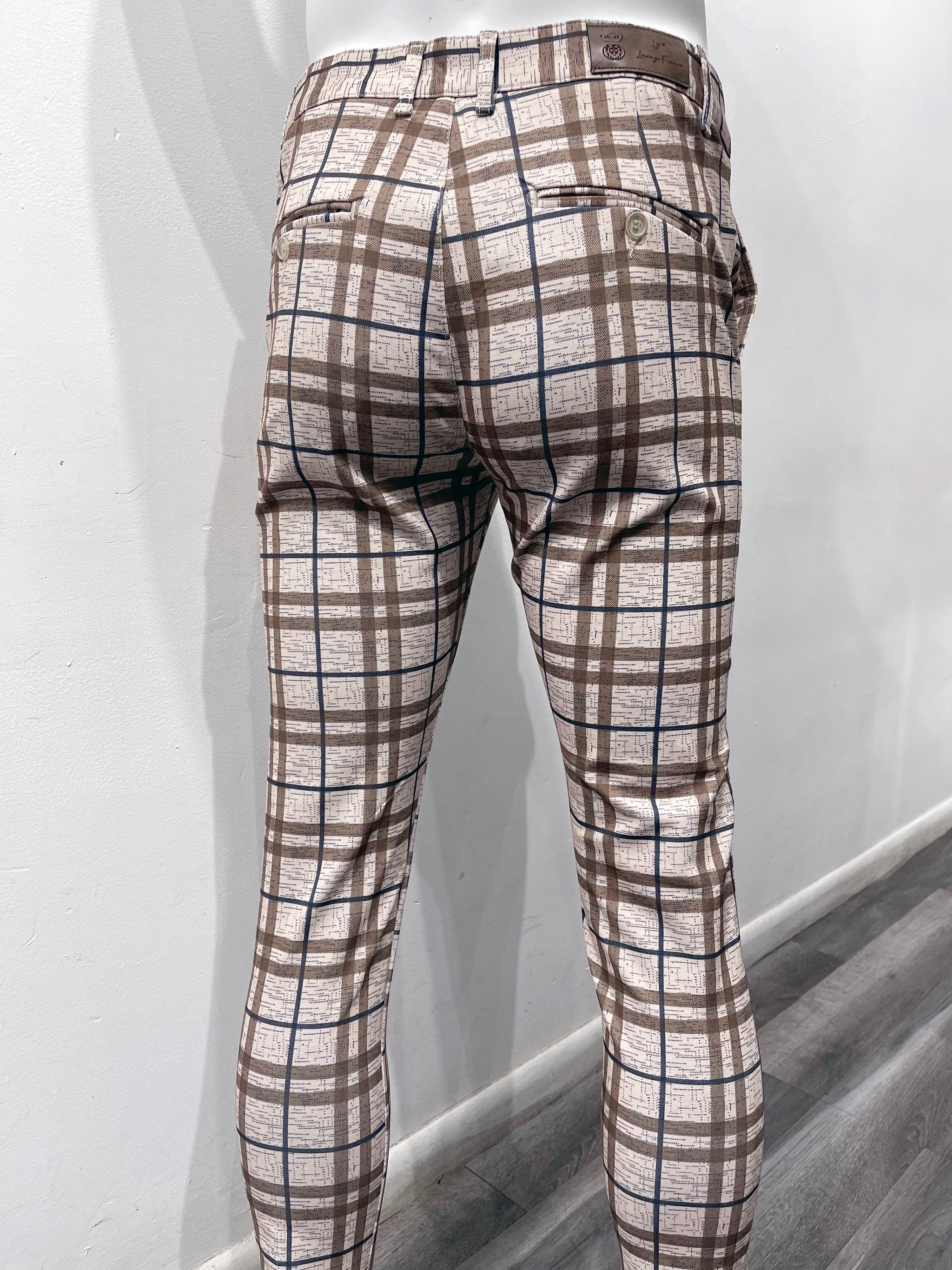 brown plaid dress pants Plaid Modern High Waist Wide Leg Trouser - Brown Multicolor